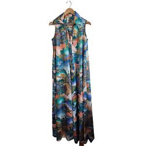 Vintage Kiyomi Hawaii 70s Dress Womens Size 10 Maxi Disco Tropical Psychedelic